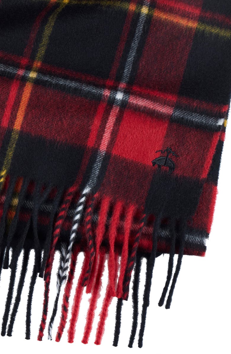 Brooks Brothers Tartan Wool & Cashmere Blend Fringe Scarf, Alternate, color, Black/ Red
