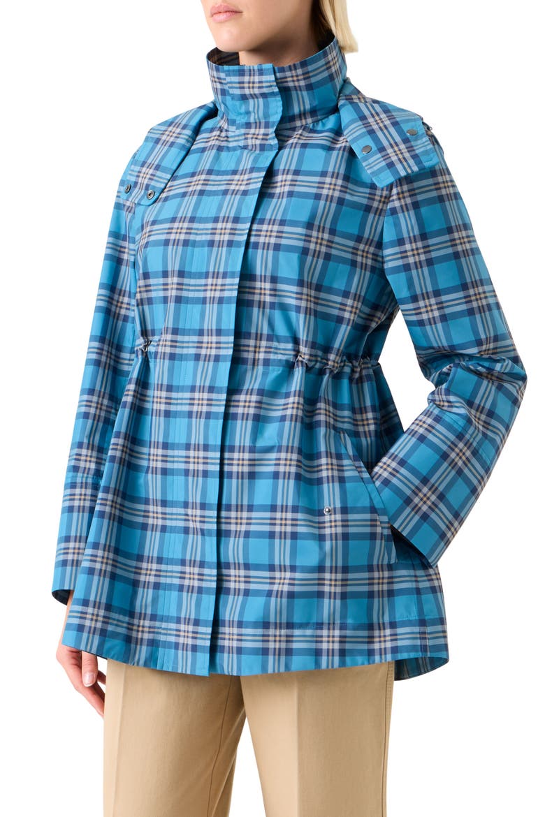 Tartan Taffeta Hooded Coat, Alternate, color, BLUE/ BEIGE