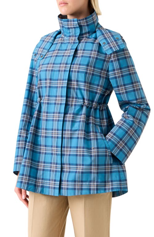 Akris Punto Tartan Taffeta Hooded Coat In Blue