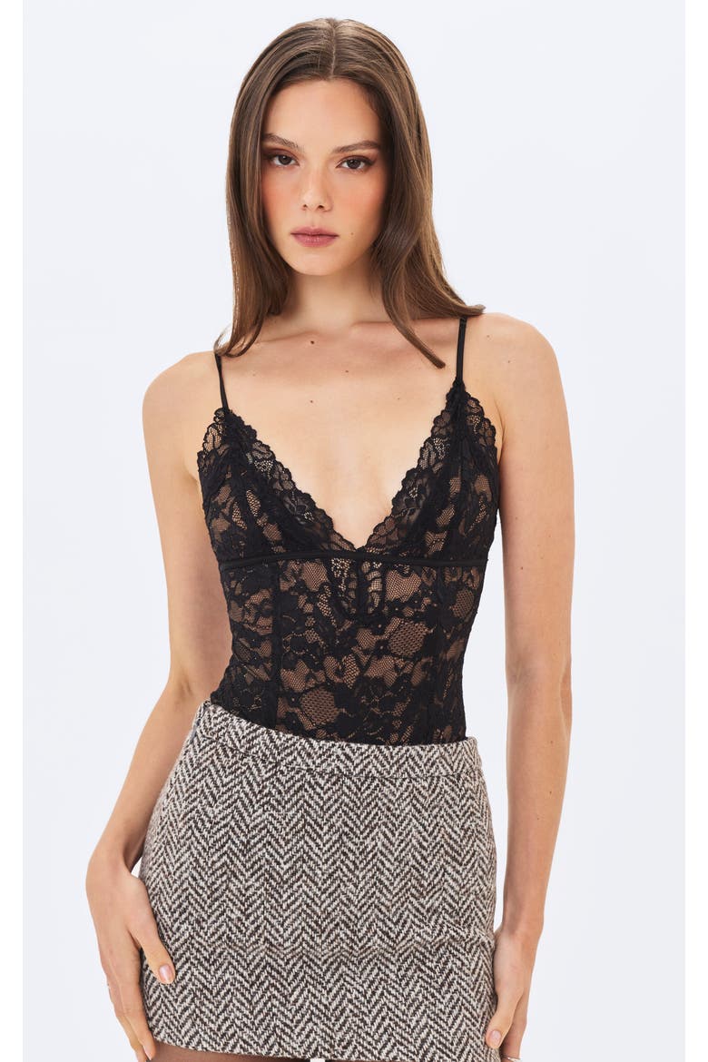 Venetia Lace Plunging Bodysuit, Main, color, Black