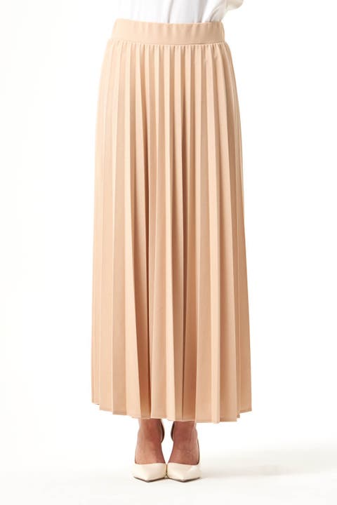 Waisted Pleated Midi Skirt