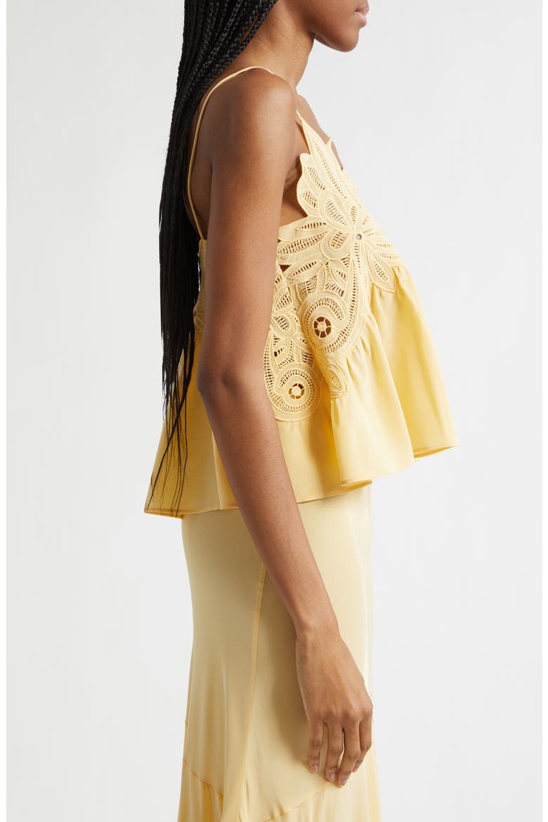 Rosie Lace Appliqué Silk Tank, Alternate, color, DANDELION