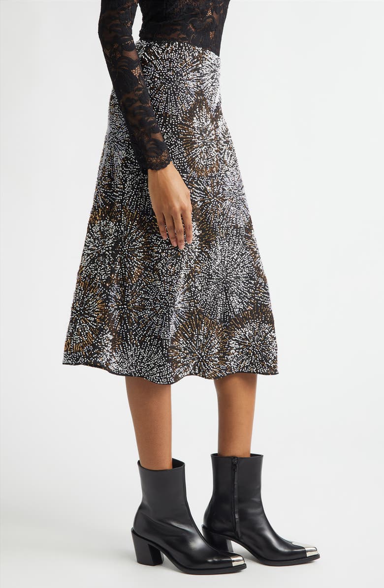 Rabanne Firework Embellished Crepe Midi Skirt, Alternate, color, Black