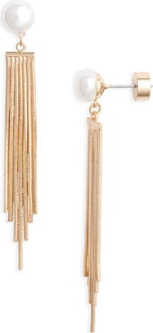 Nordstrom Chain Fringe Faux Pearl Drop Earrings
