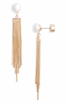 Nordstrom Chain Fringe Faux Pearl Drop Earrings