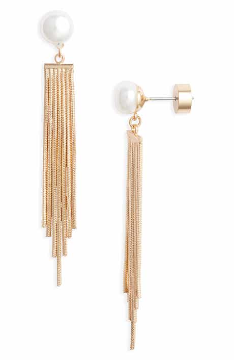 Nordstrom Chain Fringe Faux Pearl Drop Earrings