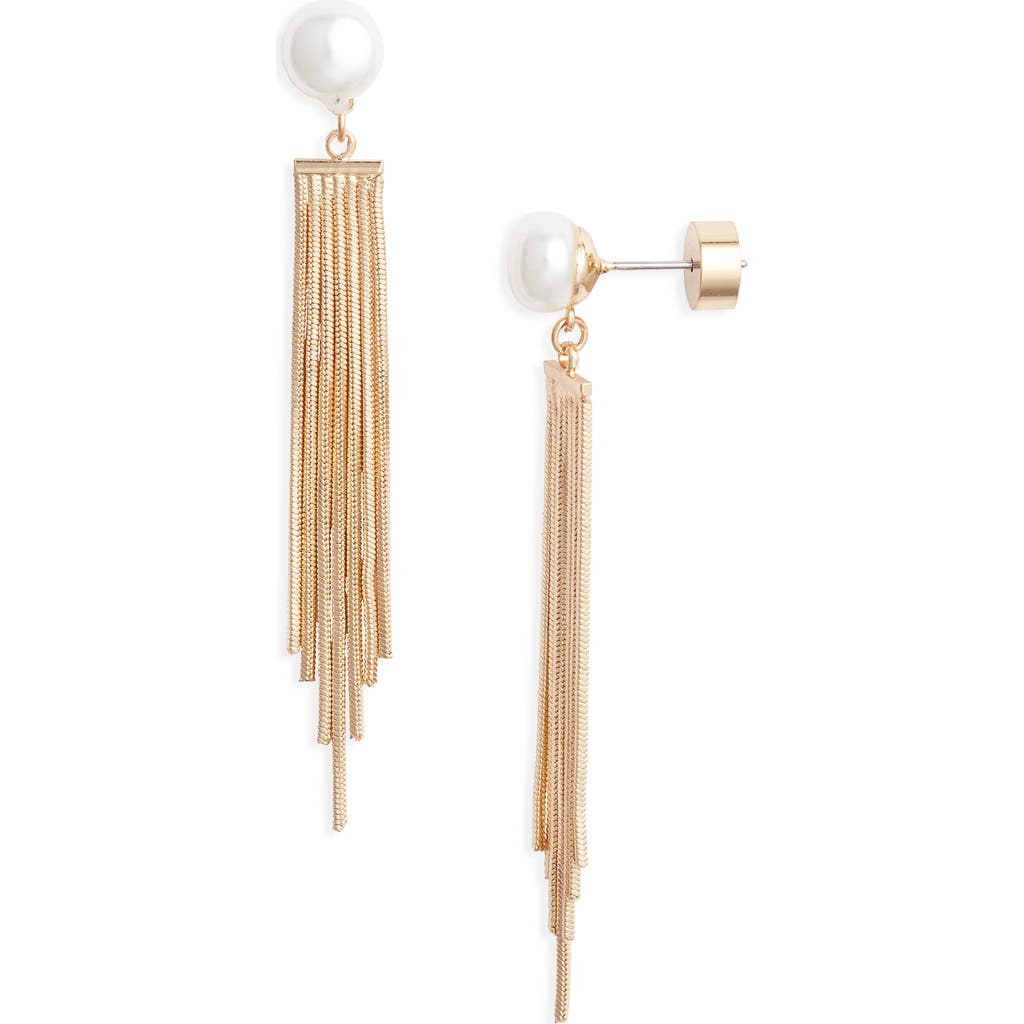Nordstrom Chain Fringe Faux Pearl Drop Earrings In Gold