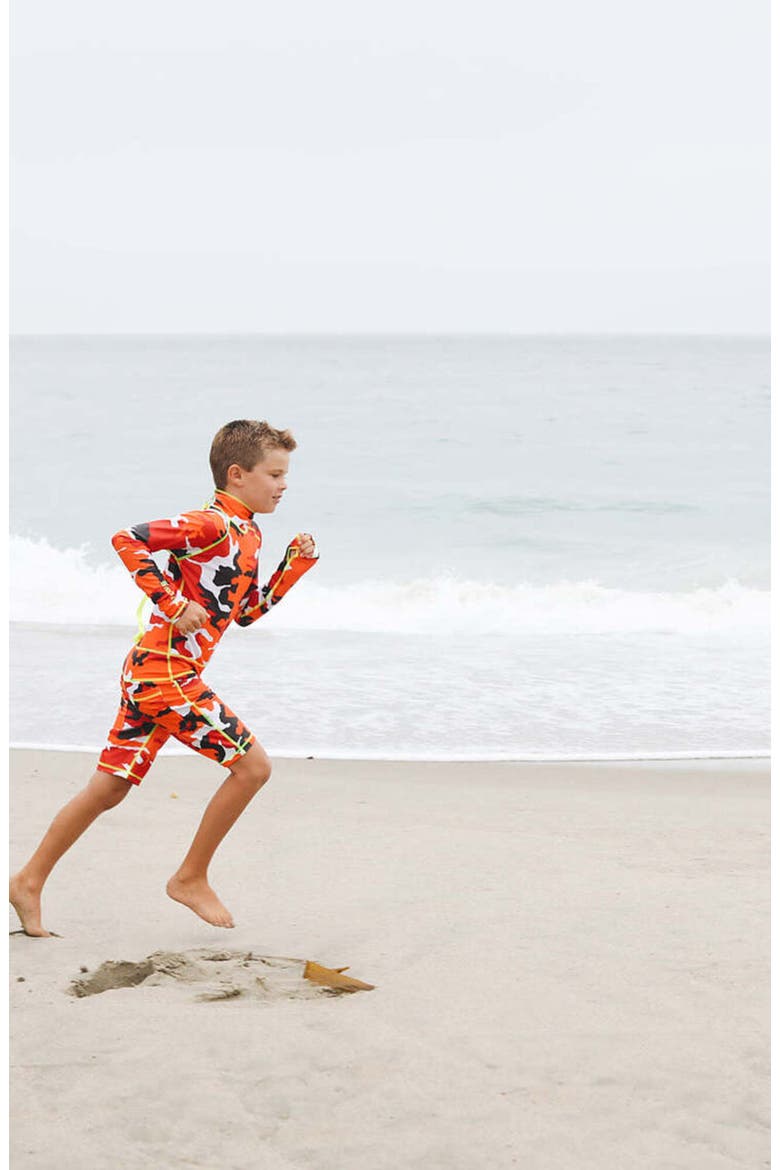 Boys' One-Piece Swimsuit - UPF 50+, Alternate, color, Bright Red Camo