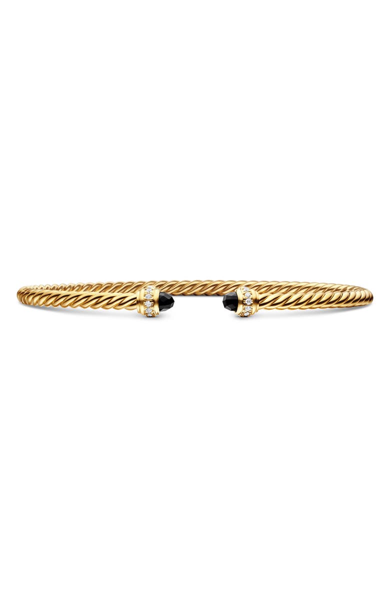 David Yurman Classic Cablespira<sup>®</sup> 18K Yellow Gold & Diamond Bracelet, 3mm, Main, color, Black Onyx