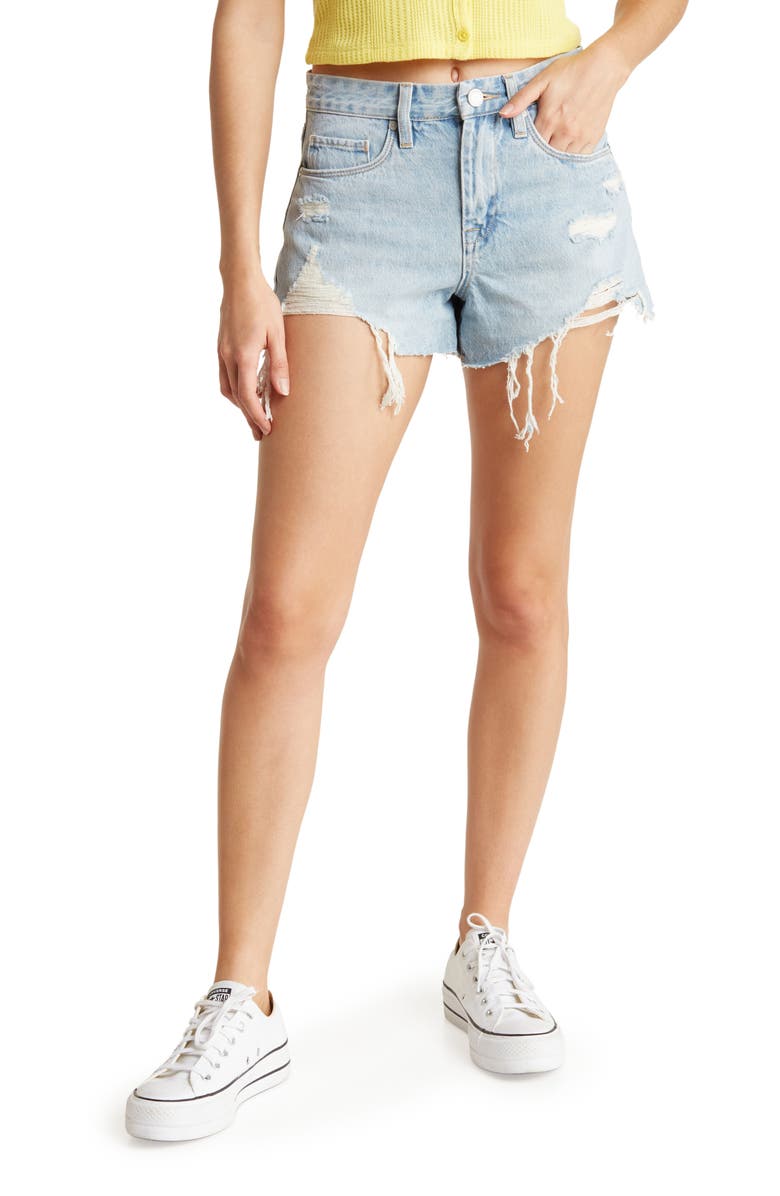 BLANKNYC Barrow Distressed High Waist Cutoff Denim Shorts, Main, color,