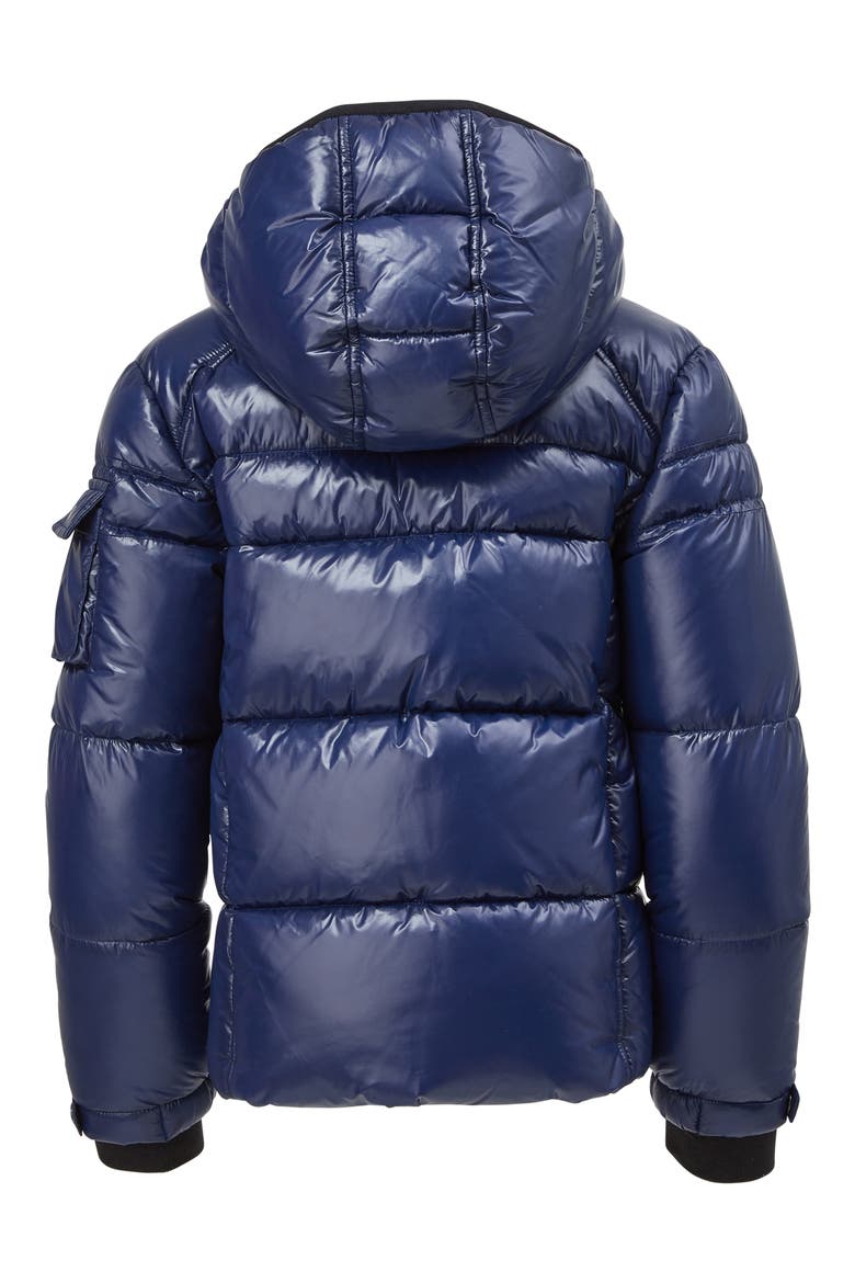 Kids' Downhill Glossy Hooded Puffer Jacket, Alternate, color, MARINE