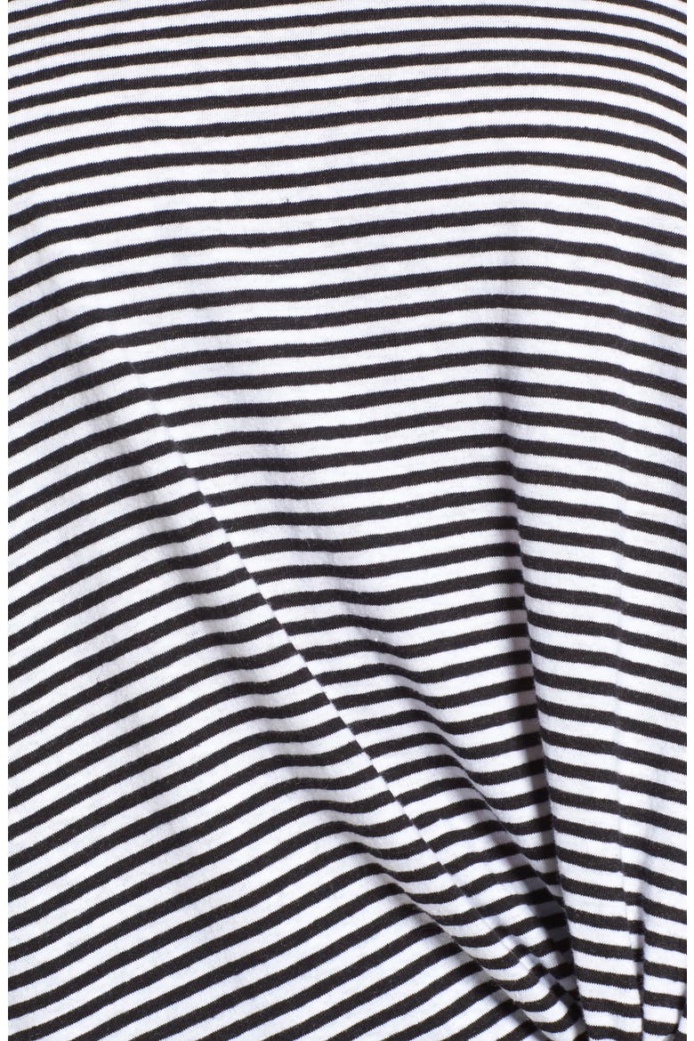 Long Sleeve Front Knot Tee, Alternate, color, BLACK- WHITE EVEN STRIPE