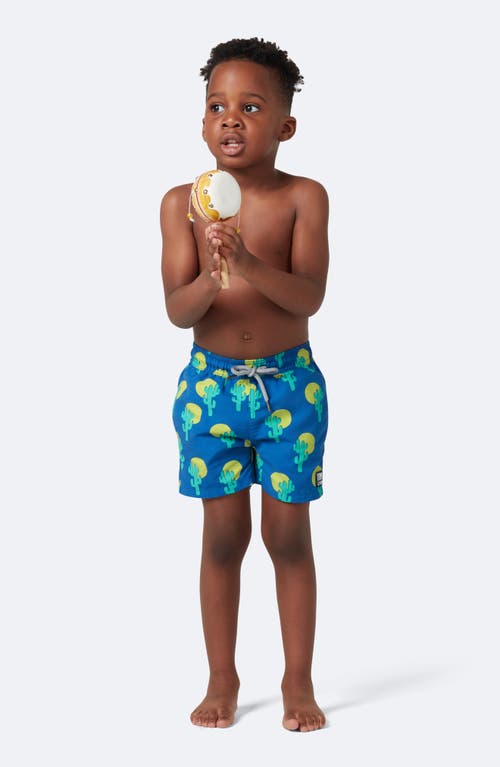 Tom & Teddy Kids' Cactus Print Performance Swim Trunks In Blue Green