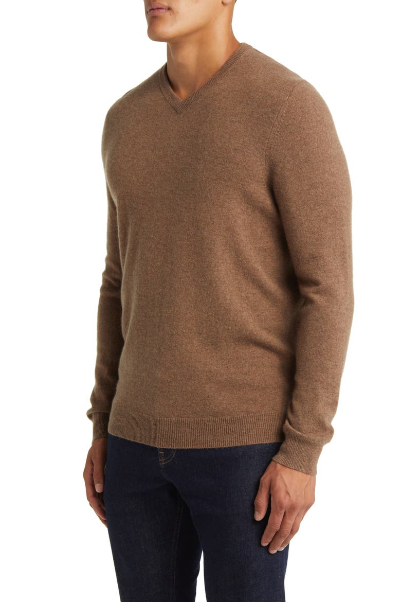 V-Neck Cashmere Sweater, Alternate, color, BROWN NUTMEG