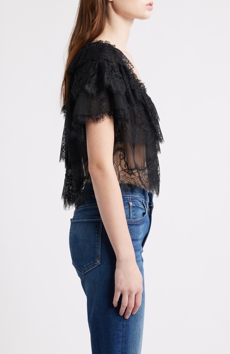 LoveShackFancy Vienne Lace Crop Top, Alternate, color, Black