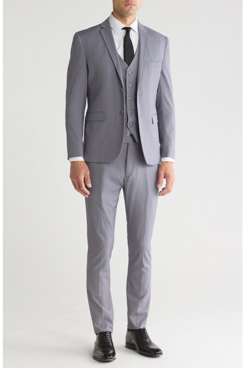 Skinny Fit Solid Stretch Three Piece Suit, Main, color, GREY