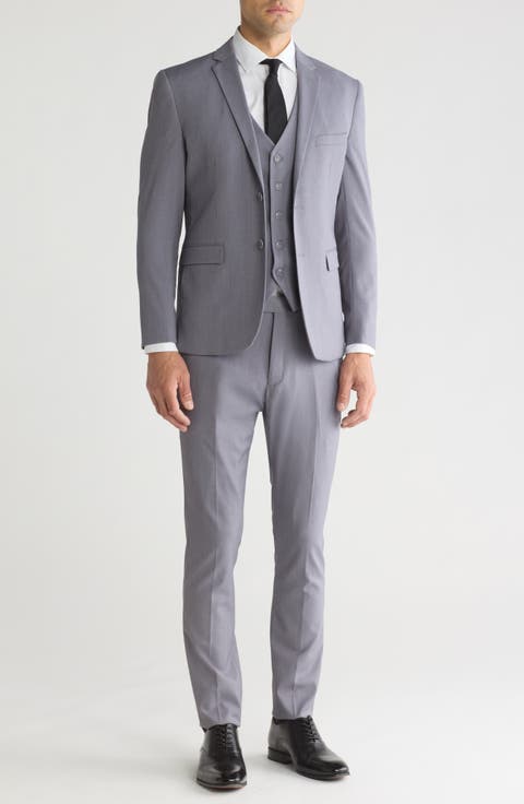 Skinny Fit Solid Stretch Three Piece Suit