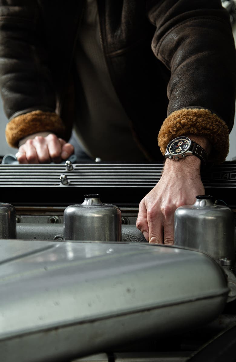 AVI-8 Hawker Hurricane Carey Chronograph Leather Strap Watch, 44mm, Alternate, color, Black