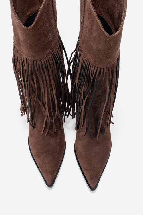 Prologue Shoes Gueras Fringe Pointed Toe Boot In Brown