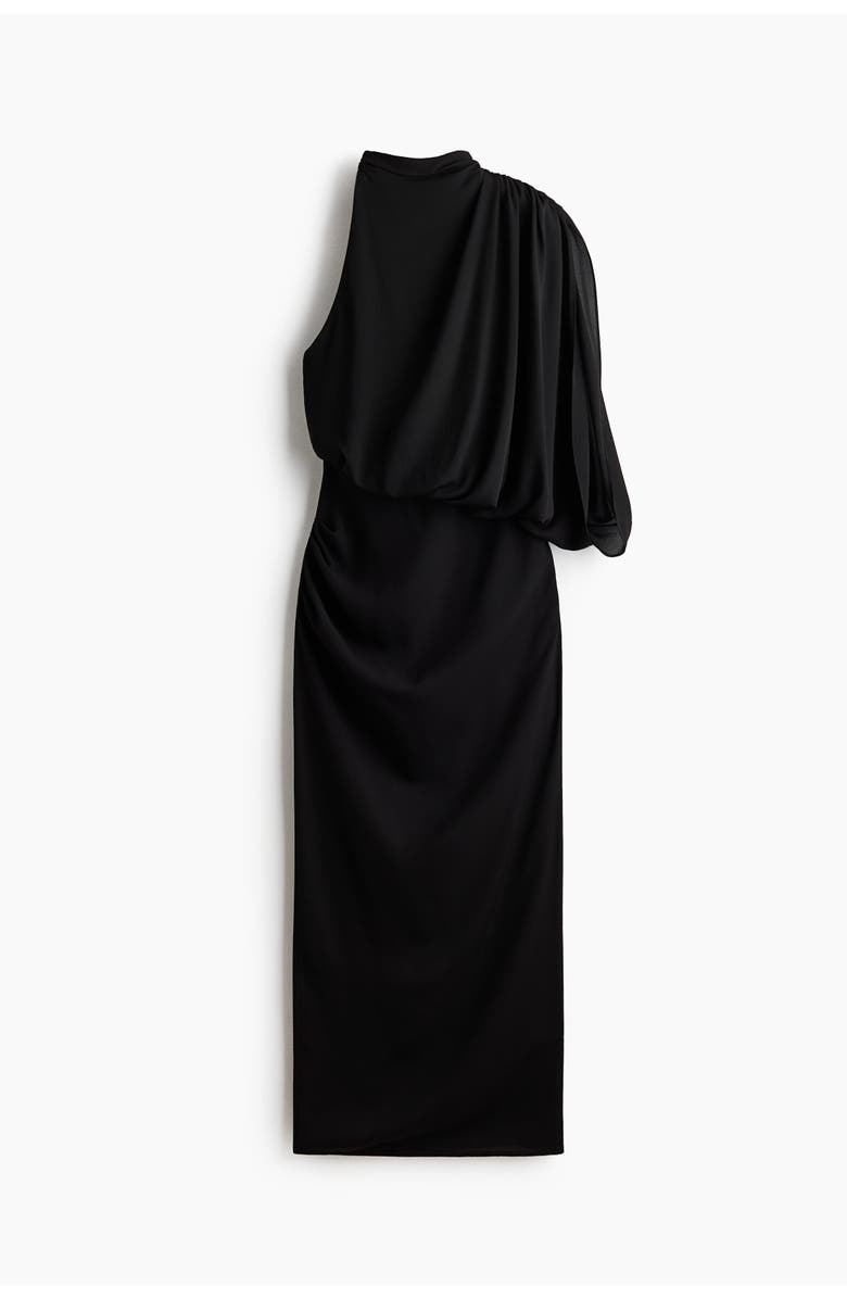 H&M Draped One-shoulder Dress, Main, color, Black