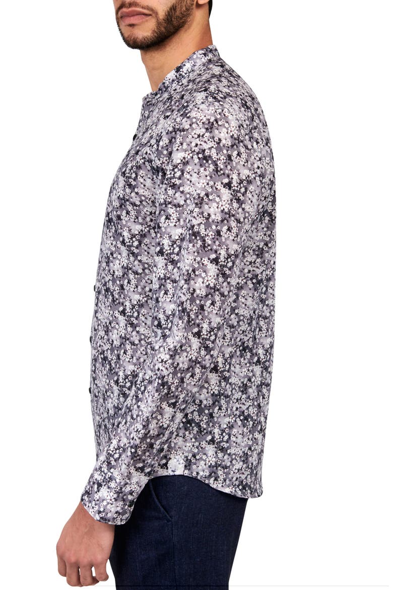 Poplar Cherry Blossom Mandarin Collar Shirt, Alternate, color, GREY