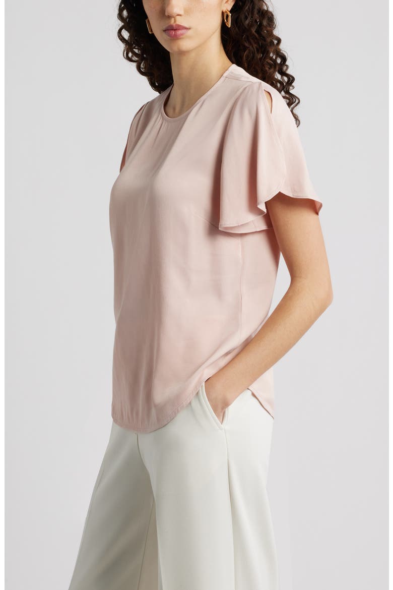 Flutter Sleeve Satin Top, Alternate, color, PINK SMOKE
