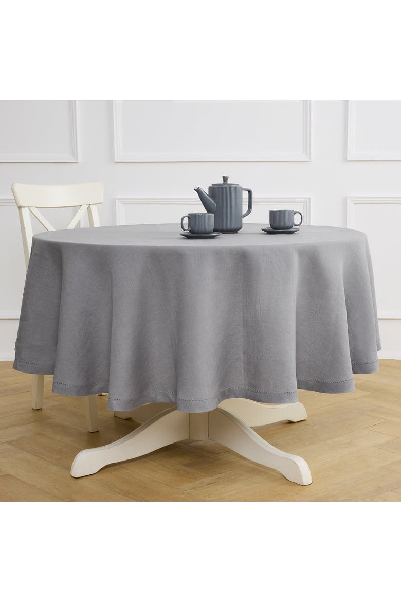 Linen Round Tablecloth - Sonoma Hemstitch, Alternate, color, Grey