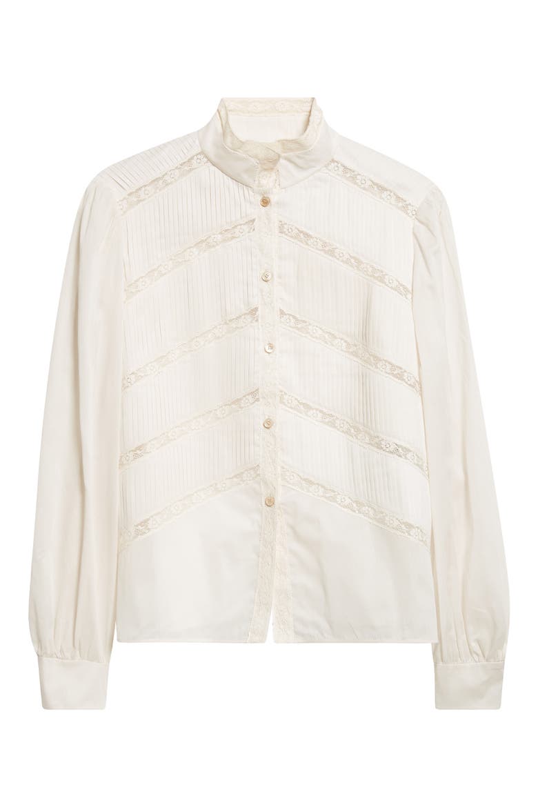 Lace Inset Silk Organza Shirt, Alternate, color, SAND