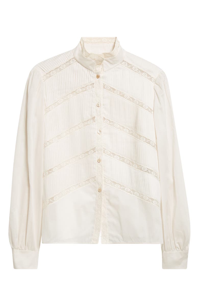 Valentino Garavani Lace Inset Silk Organza Shirt, Alternate, color, Sand