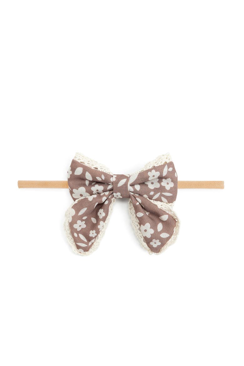 Mocha Floral Lace Bow Baby Headband, Main, color, Brown
