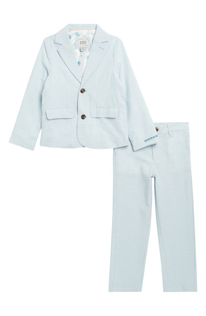 Scotch & Soda Kids' Stripe Machine Washable Cotton Blend Seersucker Suit, Main, color, 