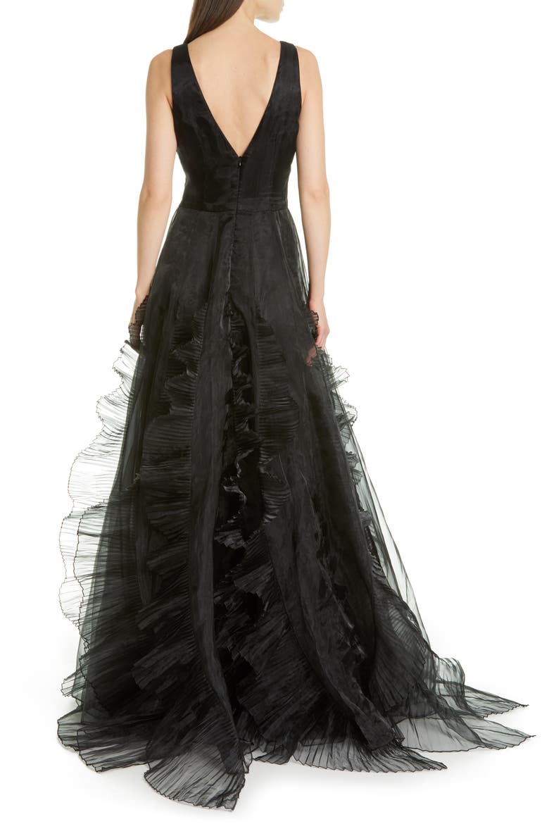 Jane Ruffle Organza Ballgown, Alternate, color, BLACK