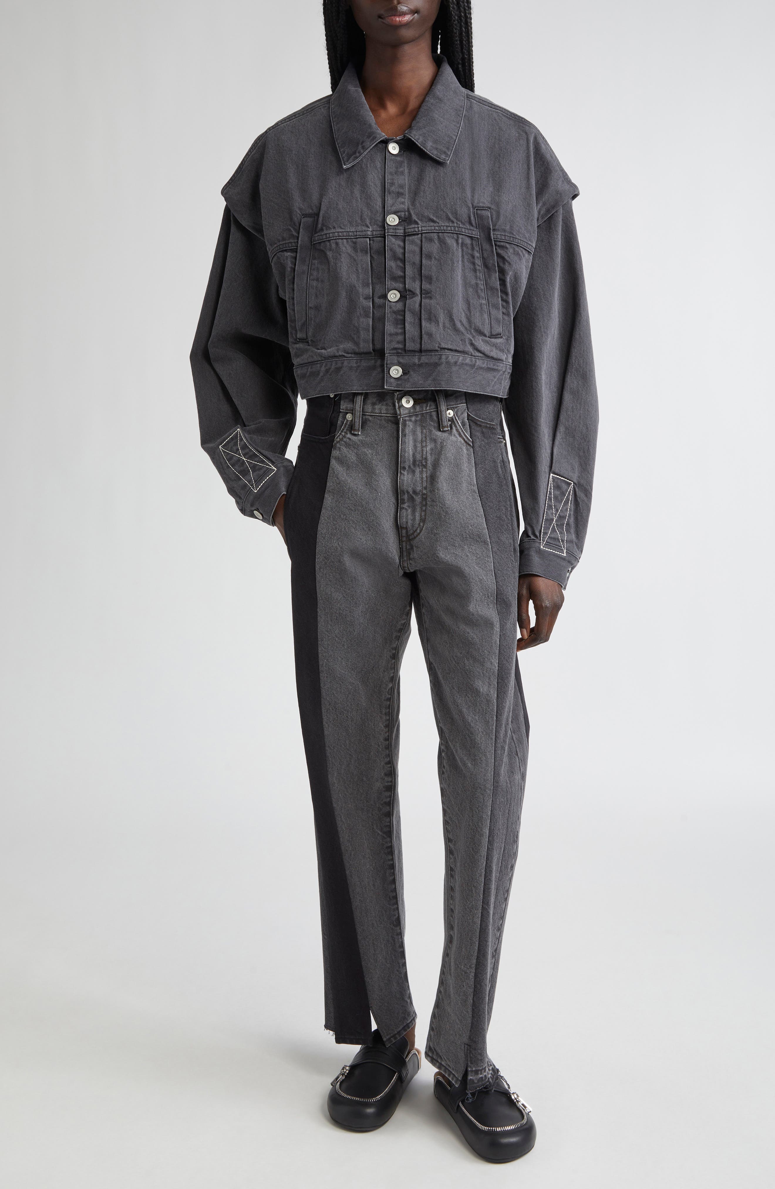 Power Shoulder Denim Crop Jacket - image 2