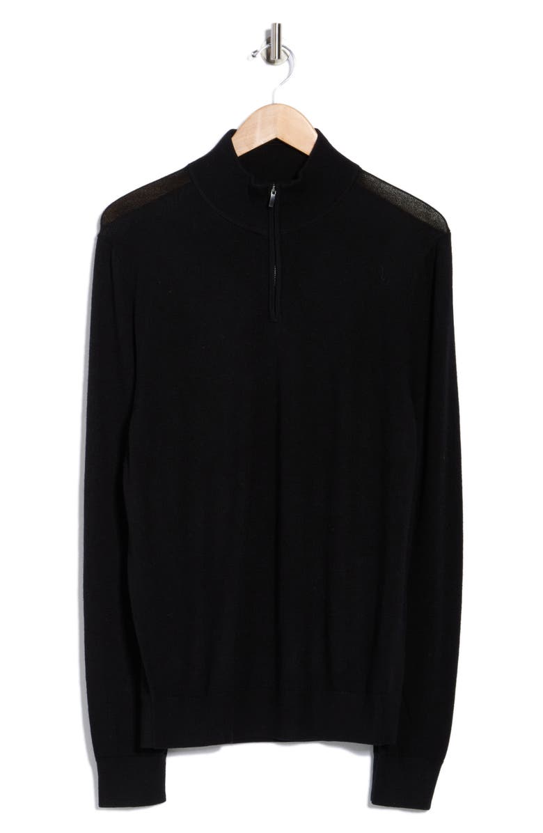 Nordstrom Washable Merino Wool Quarter Zip Sweater, Alternate, color, Black Rock