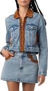 BLANKNYC Faux Suede Trim Denim Trucker Jacket