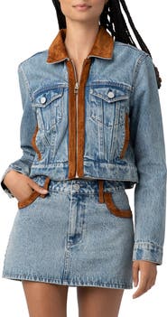 BLANKNYC Faux Suede Trim Denim Trucker Jacket