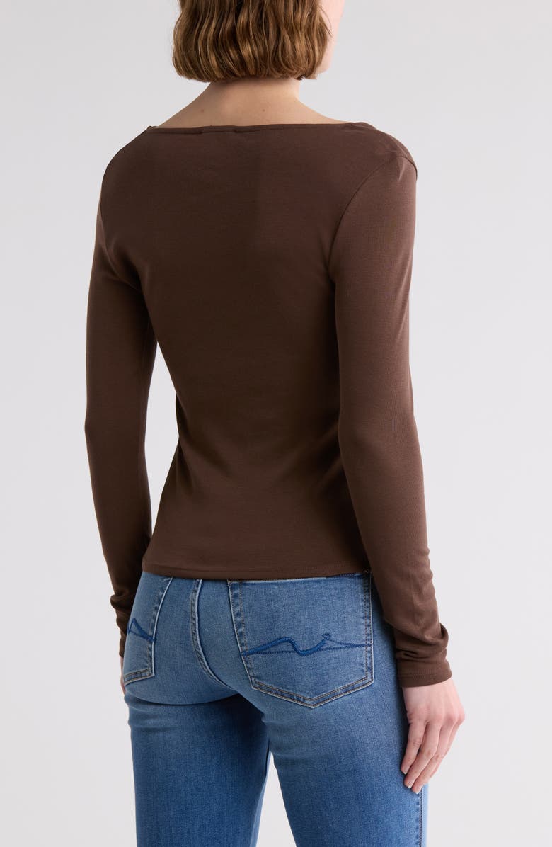7 For All Mankind Long Sleeve Square Neck Top, Alternate, color, Hot Fudge