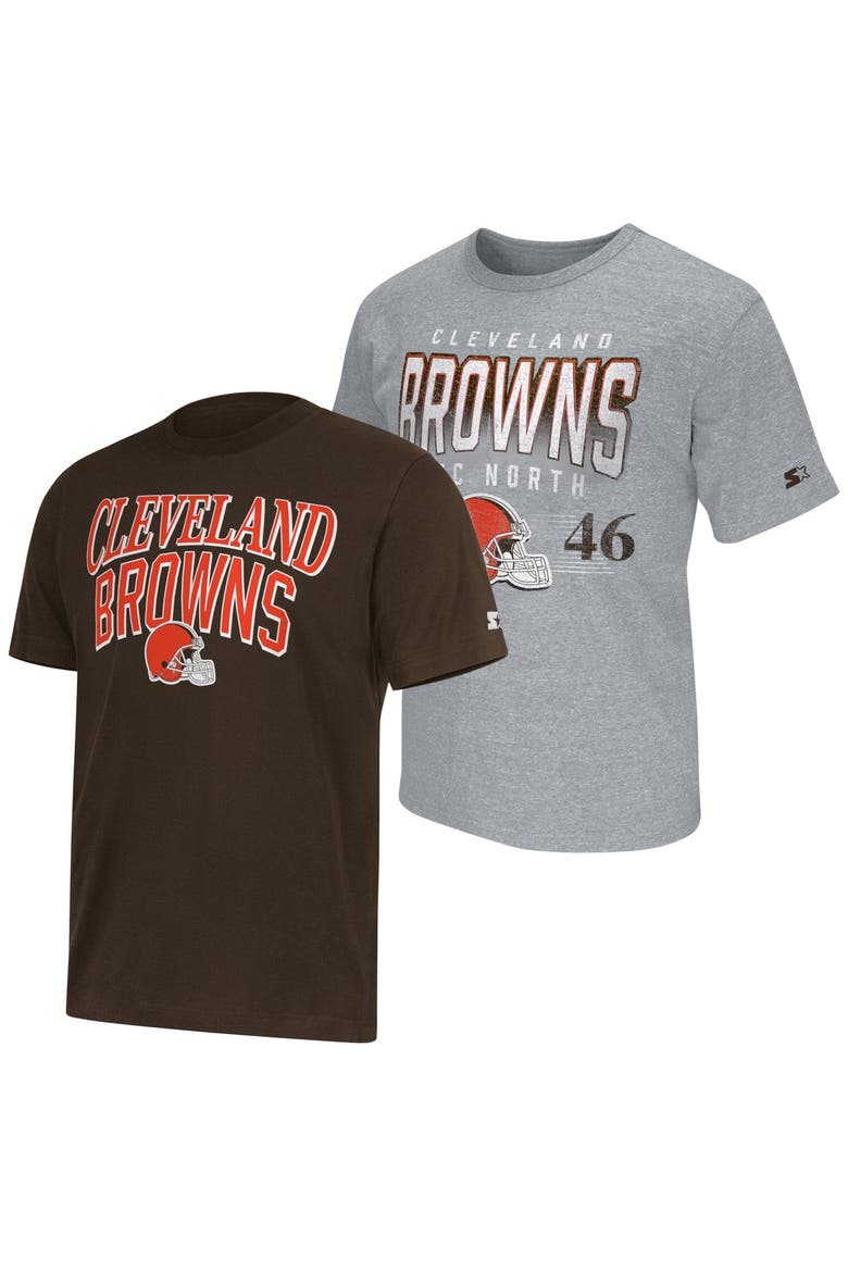 Men's Starter  Brown/Heather Gray Cleveland Browns Two-Pack Logo T-Shirt Set, Main, color, Brown
