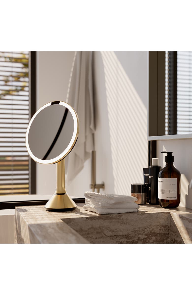simplehuman 8-Inch Sensor Rechargeable Tabletop Mirror, Alternate, color, Brass