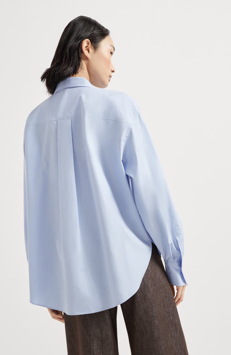 Brunello Cucinelli Poplin shirt with lavallière, Alternate, color, Sky Blue