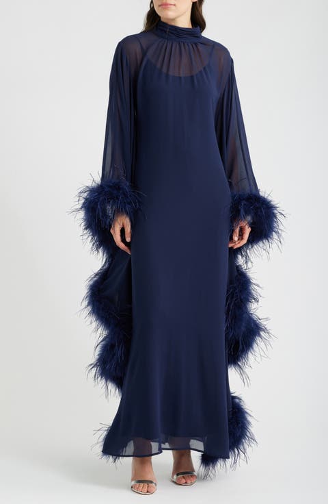 Sheer Feather Trim Dress