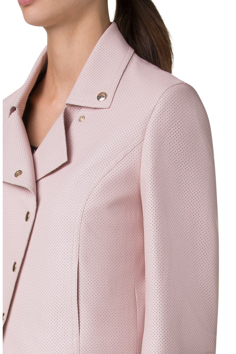 Pin Dot Lambskin Leather Snap Jacket, Alternate, color, ROSE
