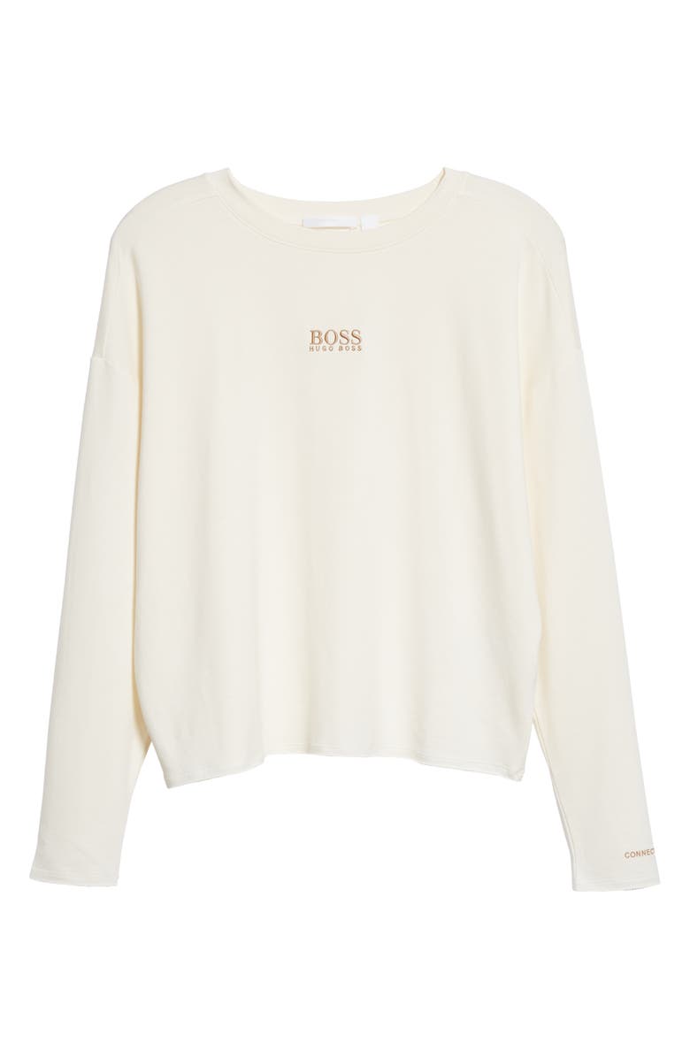 BOSS Elina Active Relaxed Fit Sweatshirt, Alternate, color, Soft Cream
