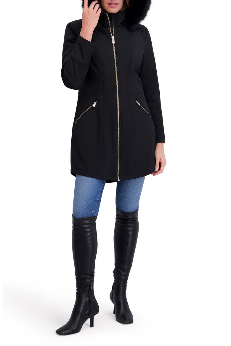 Shelled Faux Fur Trim Hooded Parka, Alternate, color, BLACK
