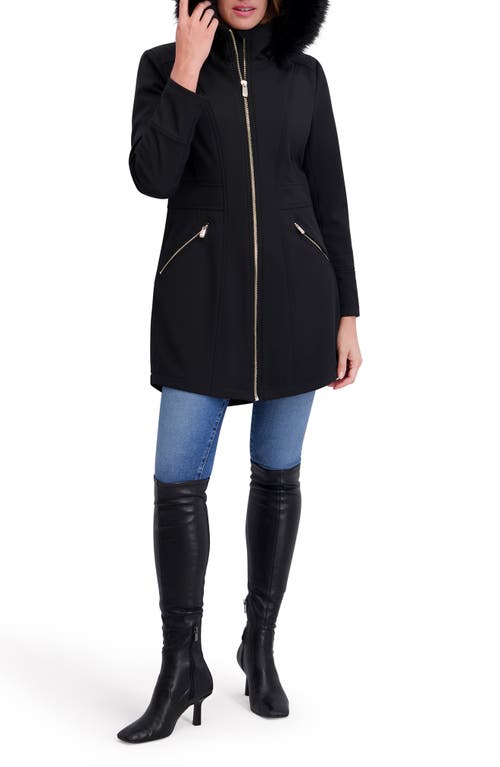 Kensie Faux Fur Trim Hooded Parka In Black