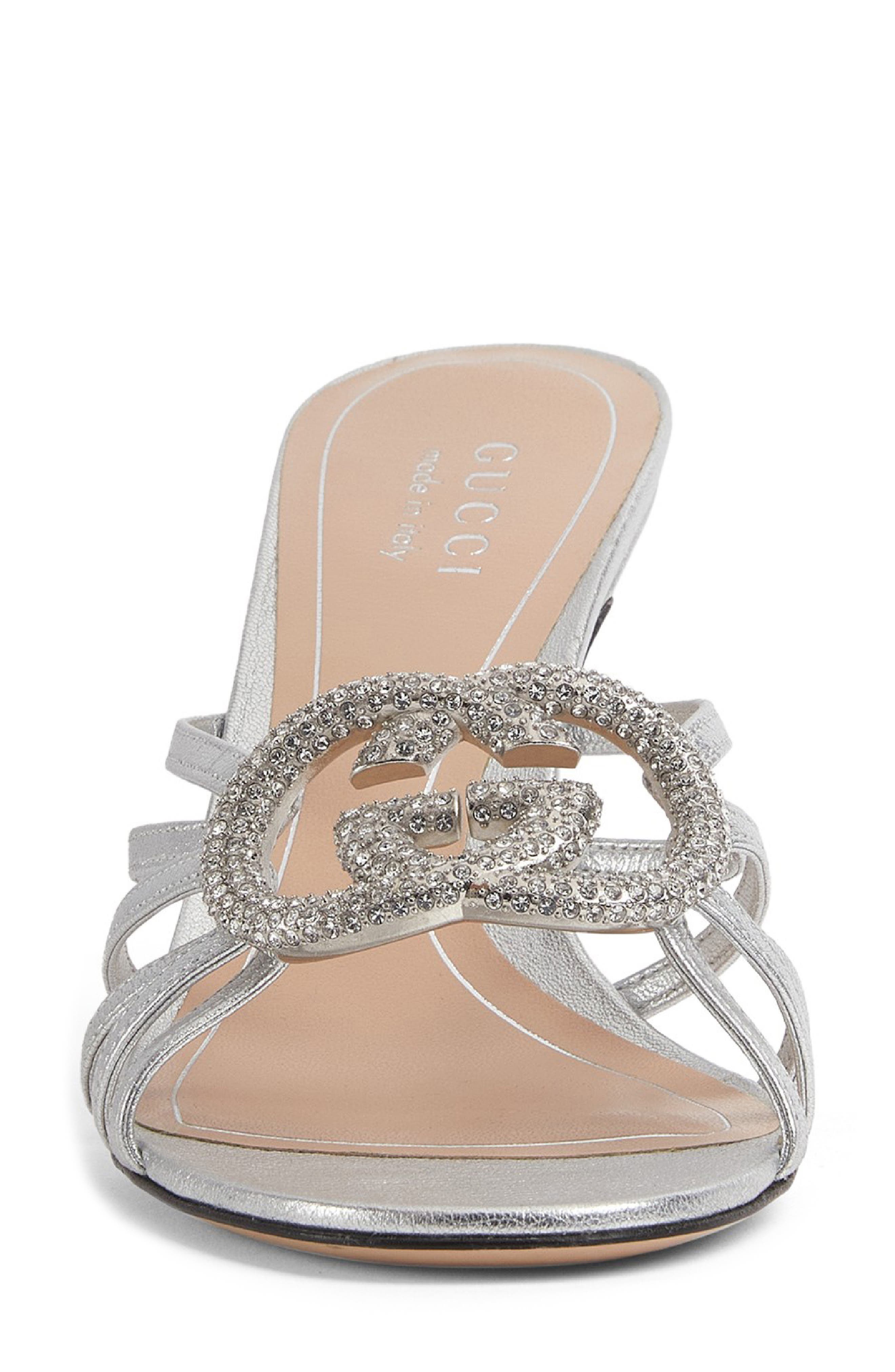 Gucci Alicia Strappy Slide Sandal, Alternate, color, Metallic Silver
