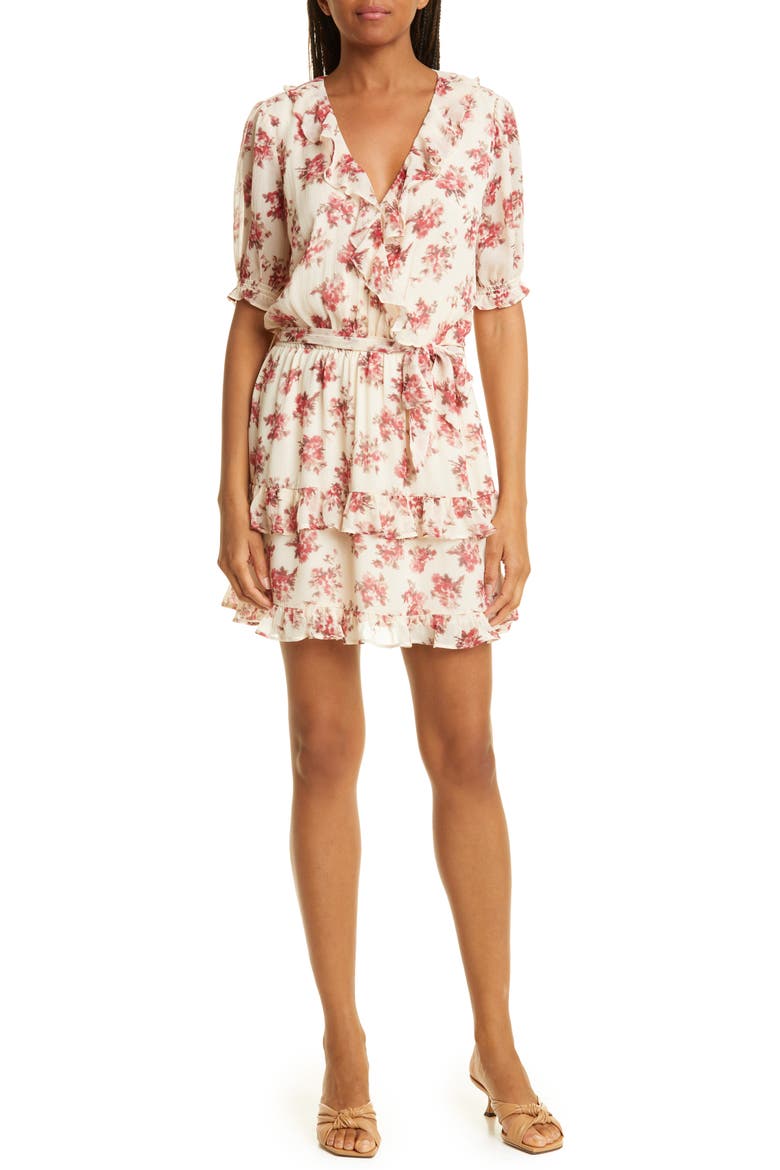Evonna Floral Silk Faux Wrap Dress, Main, color, NUCRM/CHRD