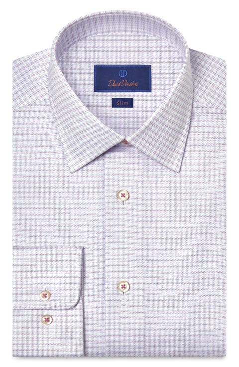Slim Fit Microcheck Stretch Cotton Twill Dress Shirt