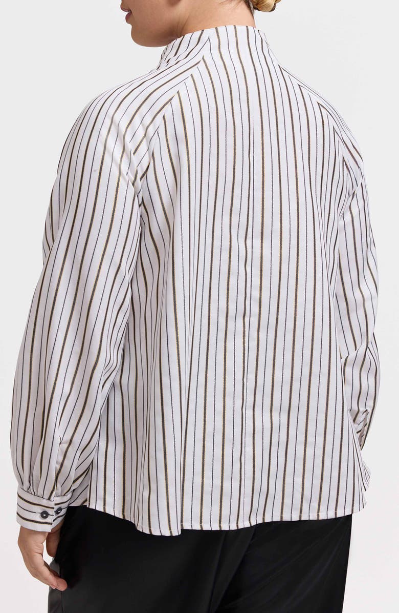 Foxcroft Daphne Metallic Stripe Cotton Blend Pullover Shirt, Alternate, color, White/ Multi