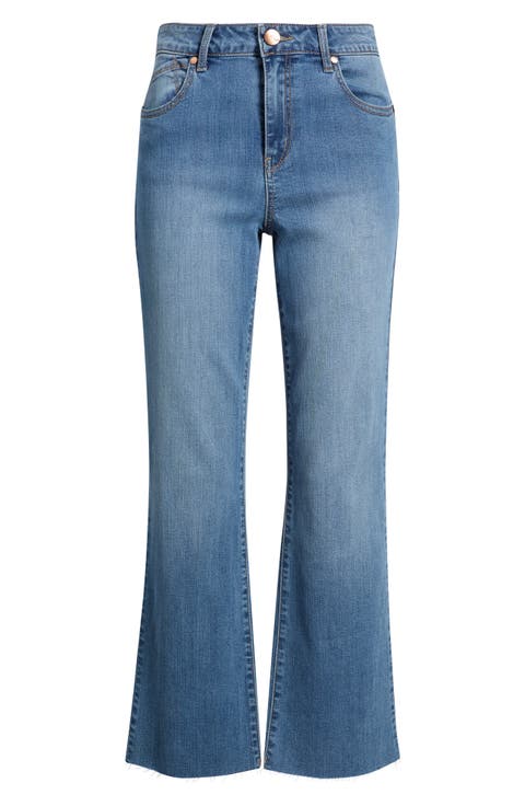 Mid Rise Raw Hem Bootcut Jeans